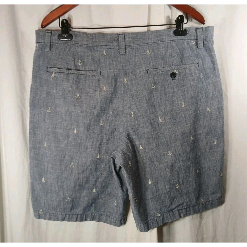 Banana Republic Aiden Shorts Mens 36 Chambray Blue Sailboats Anchors Cotton